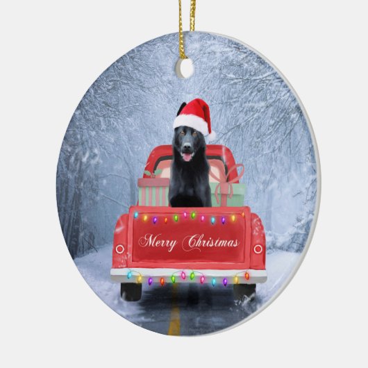 Hund im Schnee, der in Weihnachten sitzt Keramik Ornament (Links)