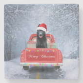 Hund im Schnee, der in Weihnachten sitzt Steinuntersetzer (Vorderseite)