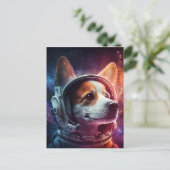 Hund im Weltraum Astronaut Anzug Postkarte (Stehend Vorderseite)