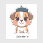 Hund in Beret Aufkleber (Blatt)