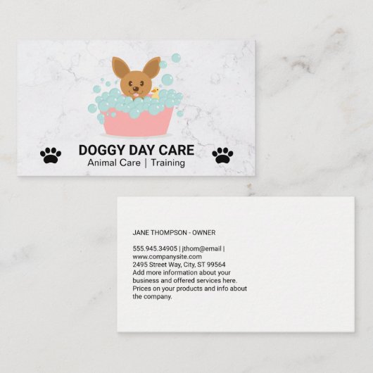 Hund in Blase Bath | Tierpflege Visitenkarte (Vorne/Hinten)