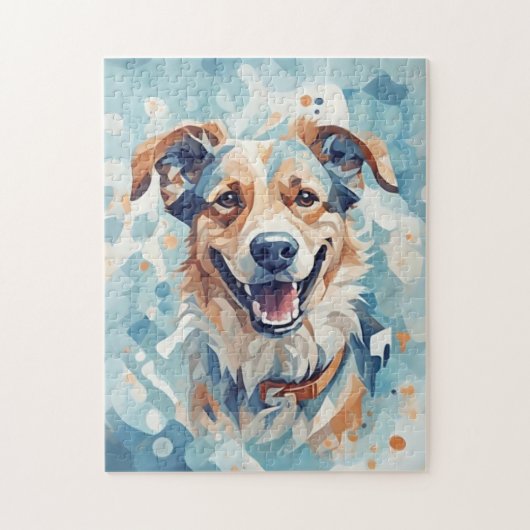 Hund in blauem Mosaik Puzzle (Vertikal)