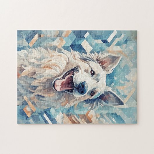 Hund in blauem Mosaik Puzzle (Horizontal)