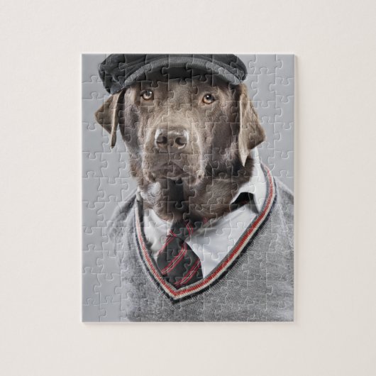 Hund in der Strickjacke und in der Kappe Puzzle (Vertikal)