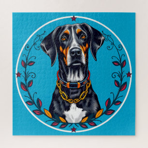 Hund in einem kreisförmigen floralen Design Puzzle