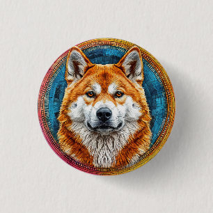 Hund in einem kreisförmigen künstlerischen Muster Button