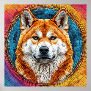 Hund in einem kreisrunden künstlerischen Muster Poster