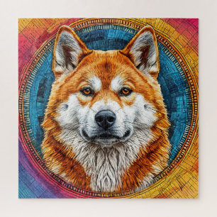 Hund in einem kreisrunden künstlerischen Muster Puzzle
