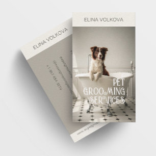 Hund in einer Badewanne Pet Grooming Services Whit Visitenkarte