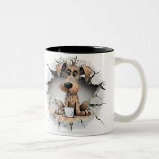 Hund in einer rissigen Wand Zweifarbige Tasse