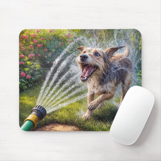 Hund in Gartenschlauchwasser Mousepad (Mit Mouse)