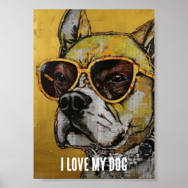 Hund in gelber Brille, Mixed Media Collage Poster