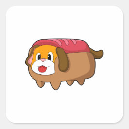 Hund in Hotdog Quadratischer Aufkleber