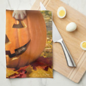Hund in Jack-o-Lantern Geschirrtuch (Viertel Falte)