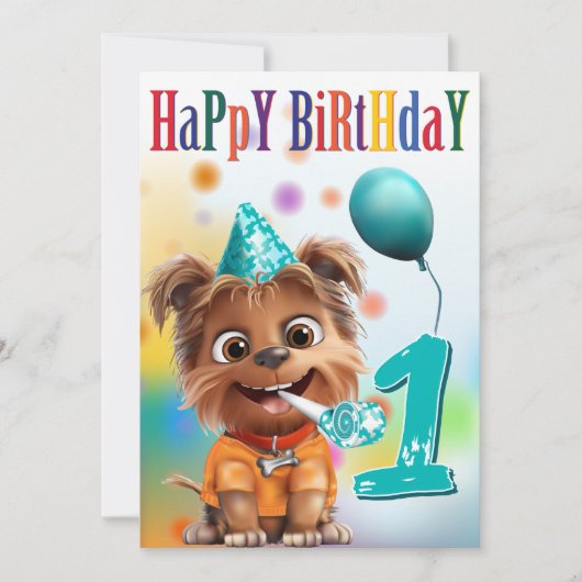Hund in Partyhut zum Geburtstag (Vorderseite)