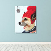 Hund in Ski Sweater Leinwanddruck (Insitu (Holzboden))