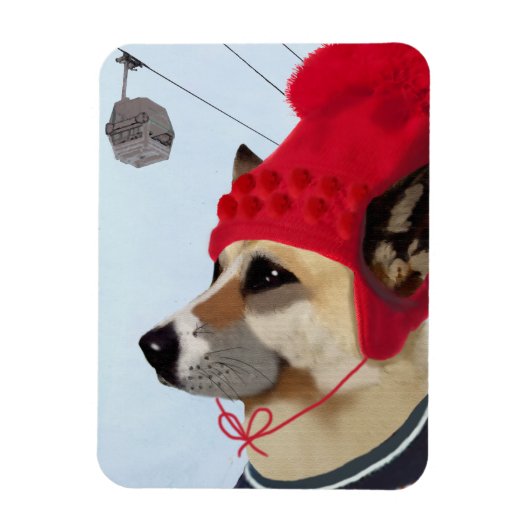 Hund in Ski Sweater Magnet (Vertikal)