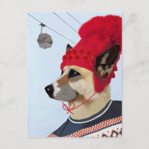 Hund in Ski Sweater Postkarte