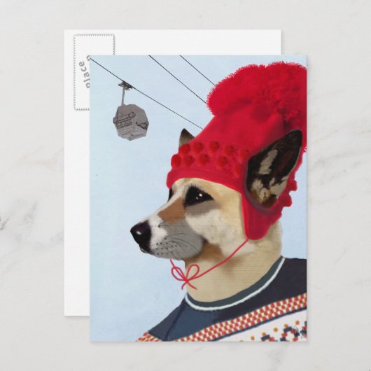 Hund in Ski Sweater Postkarte (Vorne/Hinten)