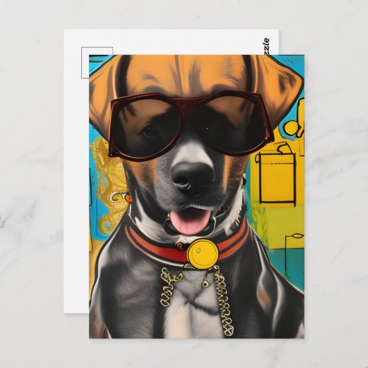Hund in Sonnenbrille Postkarte (Vorne/Hinten)