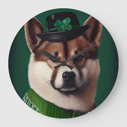 Hund in St. Patrick's Day Dress Große Wanduhr (Vorderseite)