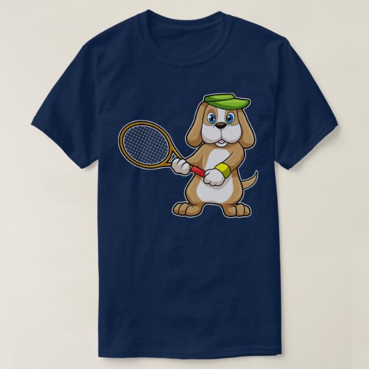Hund in Tennis mit Tennisschläger T-Shirt (Design vorne)