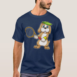 Hund in Tennis mit Tennisschläger T-Shirt