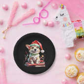 Hund in Weihnachtshut mit Büchern - Ein perfekter  Pappteller (Party)