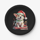 Hund in Weihnachtshut mit Büchern - Ein perfekter  Pappteller (Vorderseite)