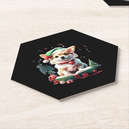 Hund in Weihnachtshut mit Büchern - Ein perfekter Untersetzer (angewinkelt)