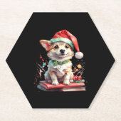 Hund in Weihnachtshut mit Büchern - Ein perfekter Untersetzer (Vorderseite)