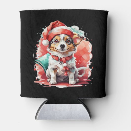 Hund in Weihnachtshut - Weihnachtsgeschenk überdac Dosenkühler (Vorderseite)