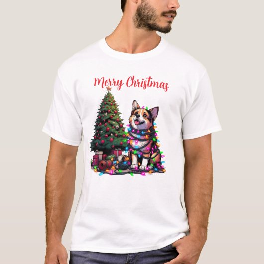 Hund in WeihnachtsLICHT Kunst ummantelt T-Shirt (Vorderseite)
