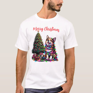 Hund in Weihnachtslichter eingewickelt Kunst T-Shirt