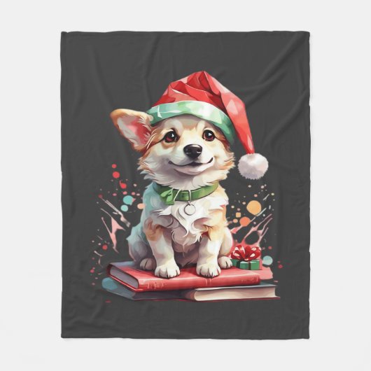 Hund in Weihnachtsmütze mit Büchern - Ein perfekte Fleecedecke (Vorderseite)