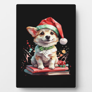 Hund in Weihnachtsmütze mit Büchern - Ein perfekte Fotoplatte