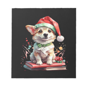 Hund in Weihnachtsmütze mit Büchern - Ein perfekte Notizblock