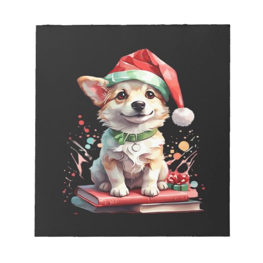 Hund in Weihnachtsmütze mit Büchern - Ein perfekte Notizblock (Vorderseite)
