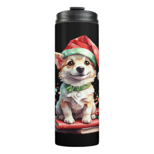 Hund in Weihnachtsmütze mit Büchern - Ein perfekte Thermosbecher