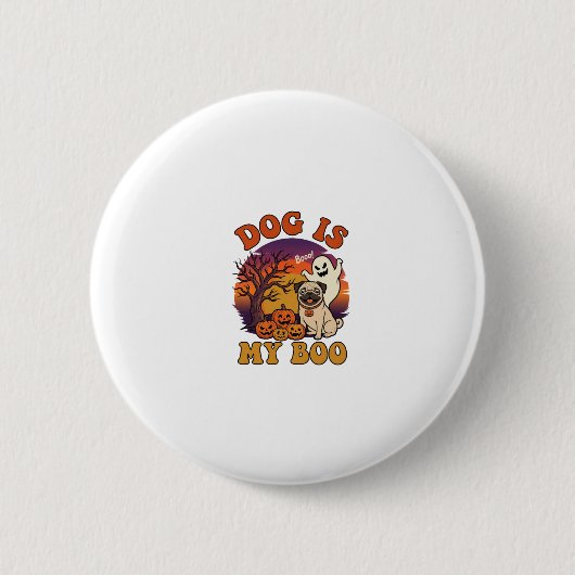 Hund ist Boo Halloween Mops Geist Kürbisse_1 Button (Vorderseite)