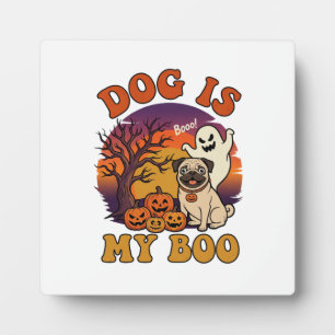 Hund ist Boo Halloween Mops Geist Kürbisse_1 Fotoplatte