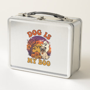 Hund ist Boo Halloween Mops Geist Kürbisse_1 Metall Brotdose