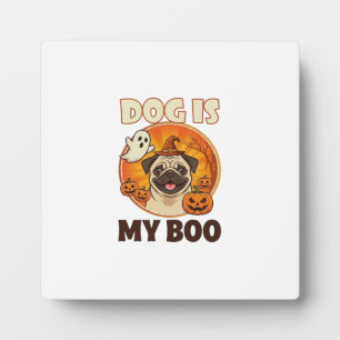 Hund ist Boo Pug Halloween Geist Kürbis Fotoplatte