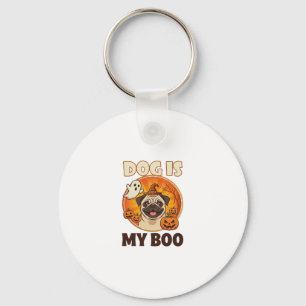 Hund ist Boo Pug Halloween Geist Kürbis Schlüsselanhänger