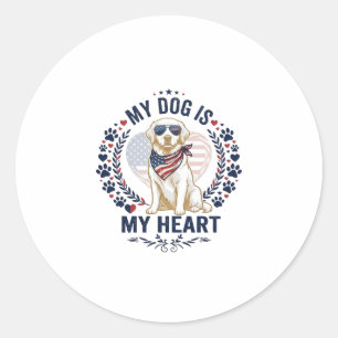 Hund ist Herz Amerikanische Flagge Sonnenbrille_1 Runder Aufkleber