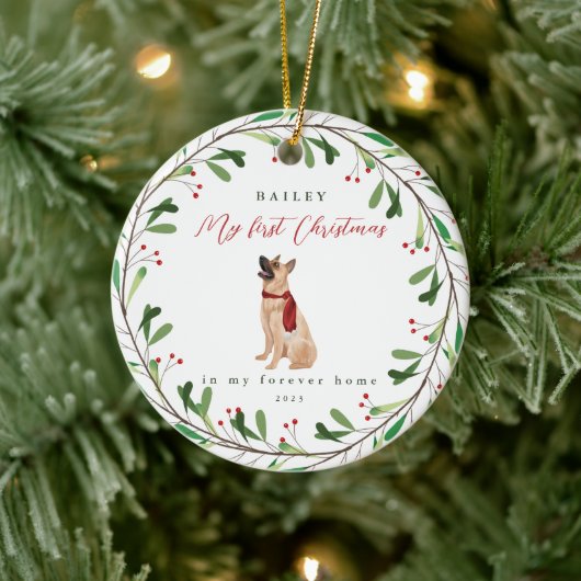 Hund ist mein erstes Weihnachten mit dem Namen Deu Keramik Ornament (Baum)