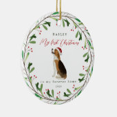 Hund ist mein erstes Weihnachten mit Name Beagle Keramik Ornament (Rechts)