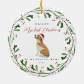 Hund ist mein erstes Weihnachten mit Name Beagle Keramik Ornament (Hinten)