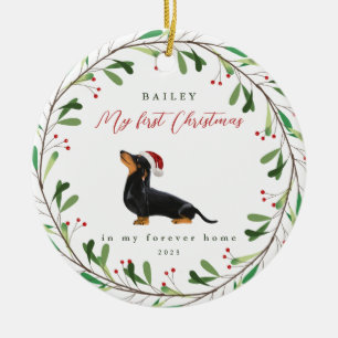 Hund ist mein erstes Weihnachten mit Name Dackel Keramik Ornament