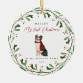 Hund ist mein erstes Weihnachten mit Name Herding Keramik Ornament (Vorne)